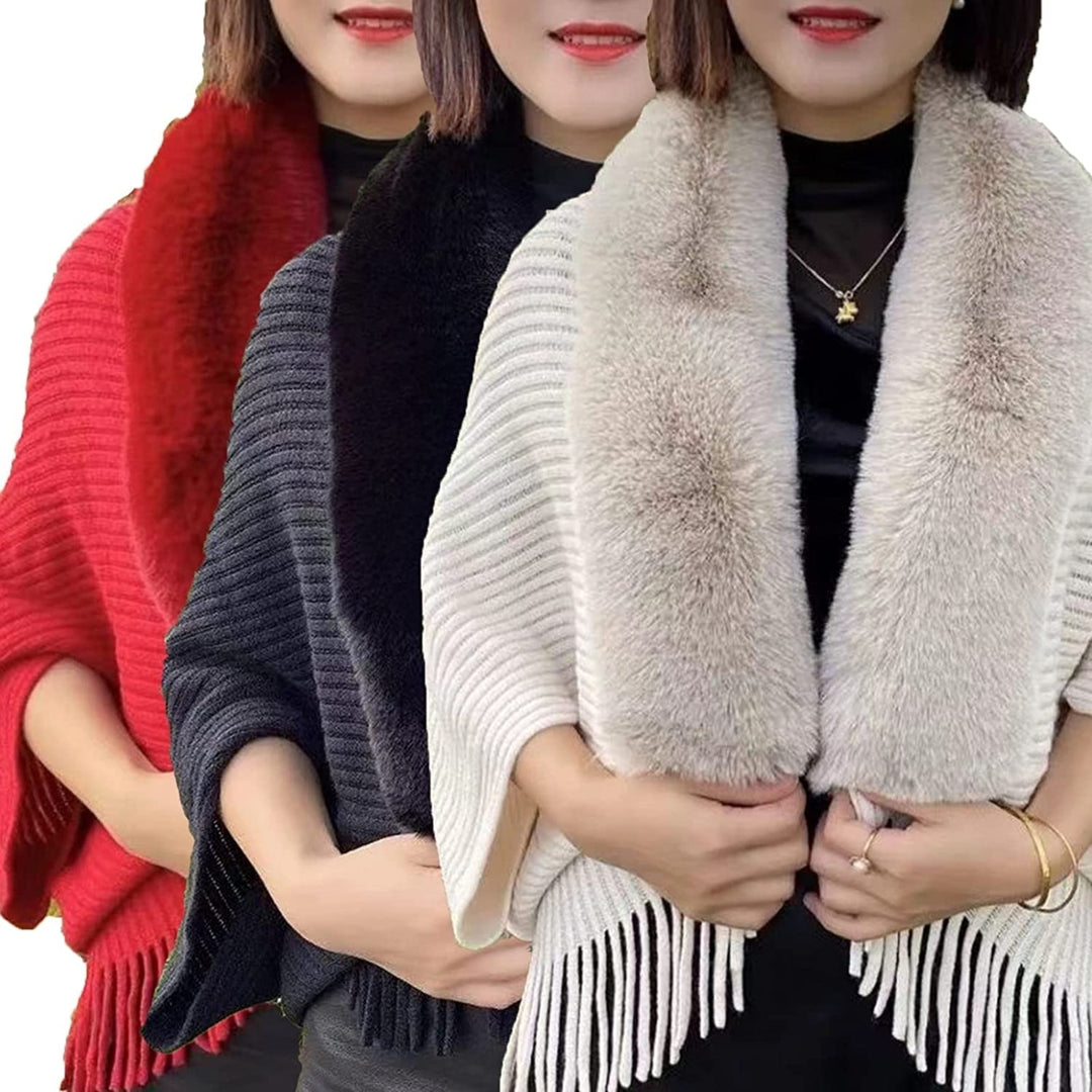 Ladies Knitted Loose Thickened Shawl Shawls and Wraps for Evening Dresses Cardigan faux Collar One Size Image 6