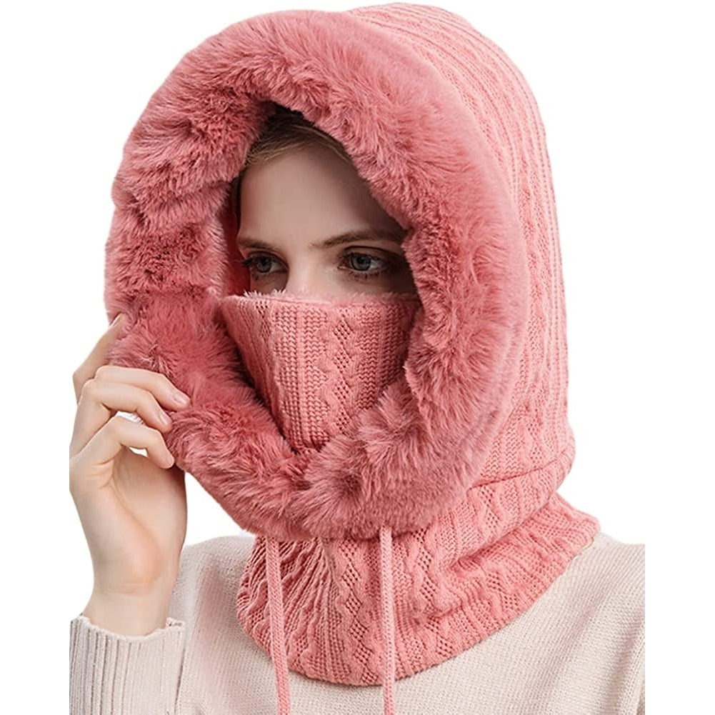 Winter Hats for Women - One Piece Faux faux Hat Scarf Warm Hooded Scarf for Cold Weather Image 11