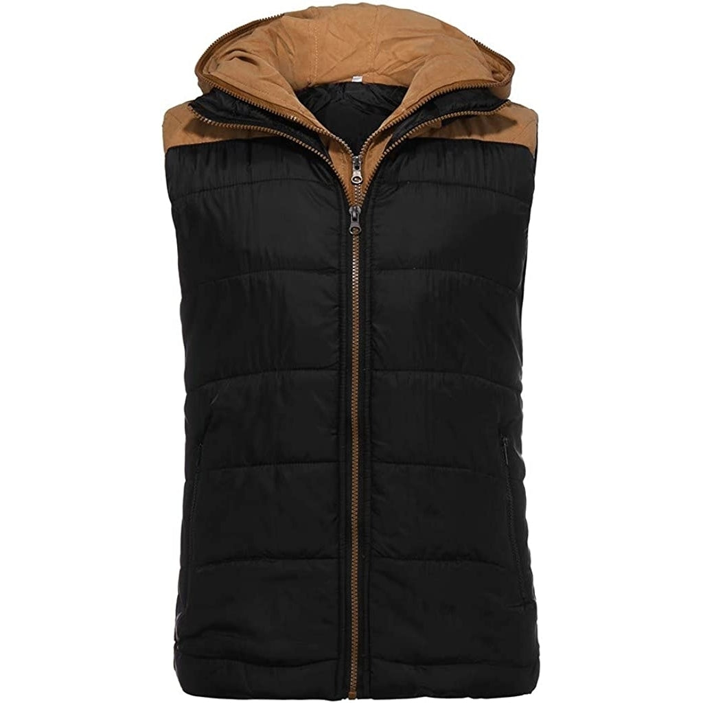 Quilted Vest For Men,Warm Zip Up Puffer Vest Solid Comfy Sleeveless Outerwear Cozy Hooded Waistcoat Image 2