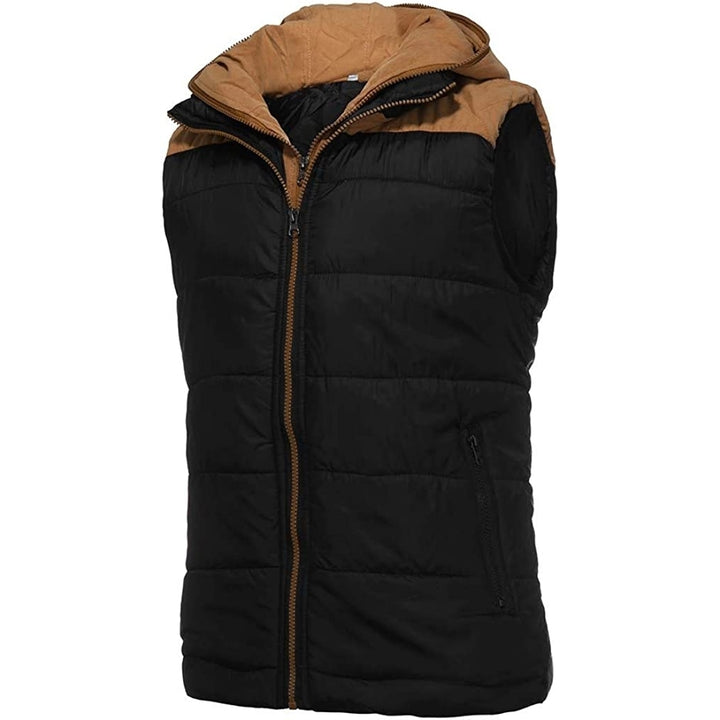 Quilted Vest For Men,Warm Zip Up Puffer Vest Solid Comfy Sleeveless Outerwear Cozy Hooded Waistcoat Image 3