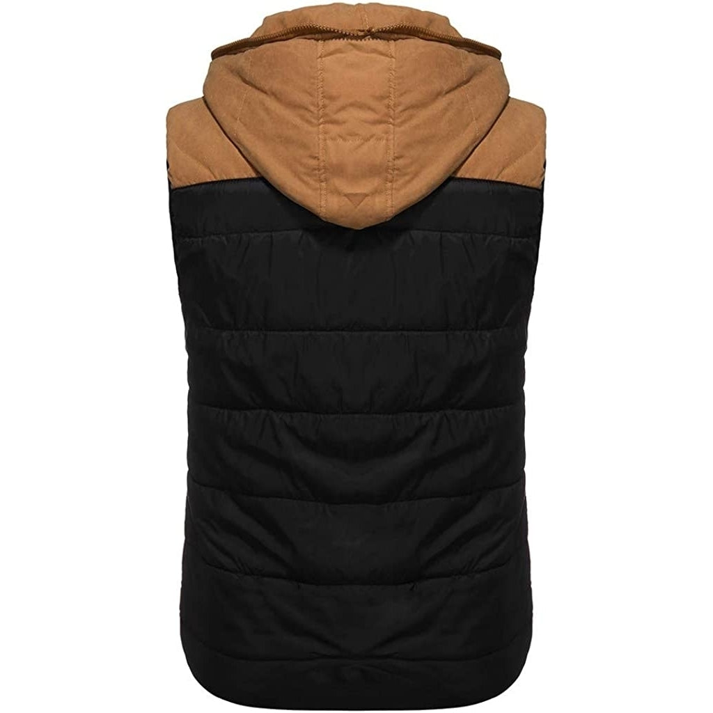 Quilted Vest For Men,Warm Zip Up Puffer Vest Solid Comfy Sleeveless Outerwear Cozy Hooded Waistcoat Image 4