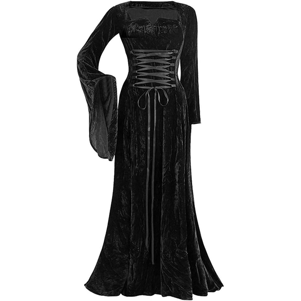 Halloween Costume for Women Velvet Medieval Dress Flare Sleeve Floor Length Renaissance Dress 18th Century Ball Gown Image 2