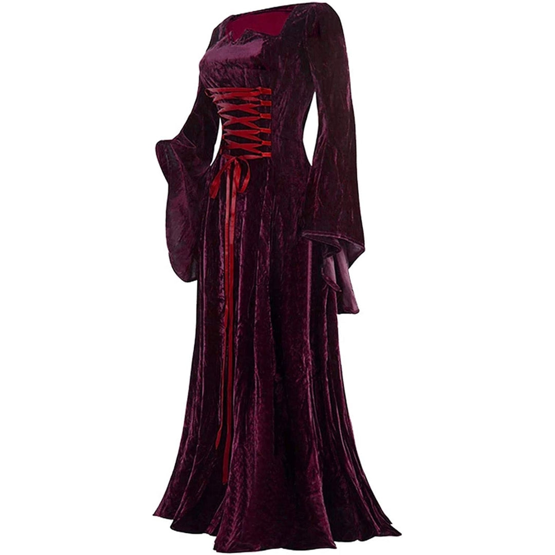 Halloween Costume for Women Velvet Medieval Dress Flare Sleeve Floor Length Renaissance Dress 18th Century Ball Gown Image 9