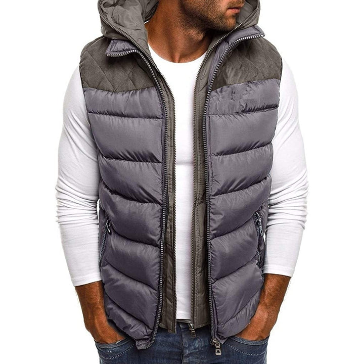 Quilted Vest For Men,Warm Zip Up Puffer Vest Solid Comfy Sleeveless Outerwear Cozy Hooded Waistcoat Image 7