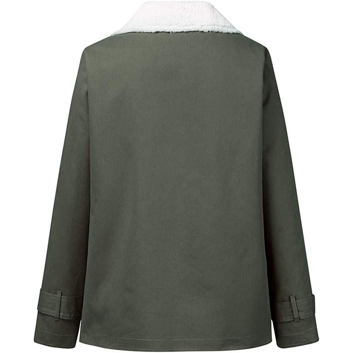 2022 Winter Warm Coats for Women Thicken Fuzzy Fleece Jacket Composite Plush Button Lapel Hooded Flannel Sherpa Cardigan Image 4