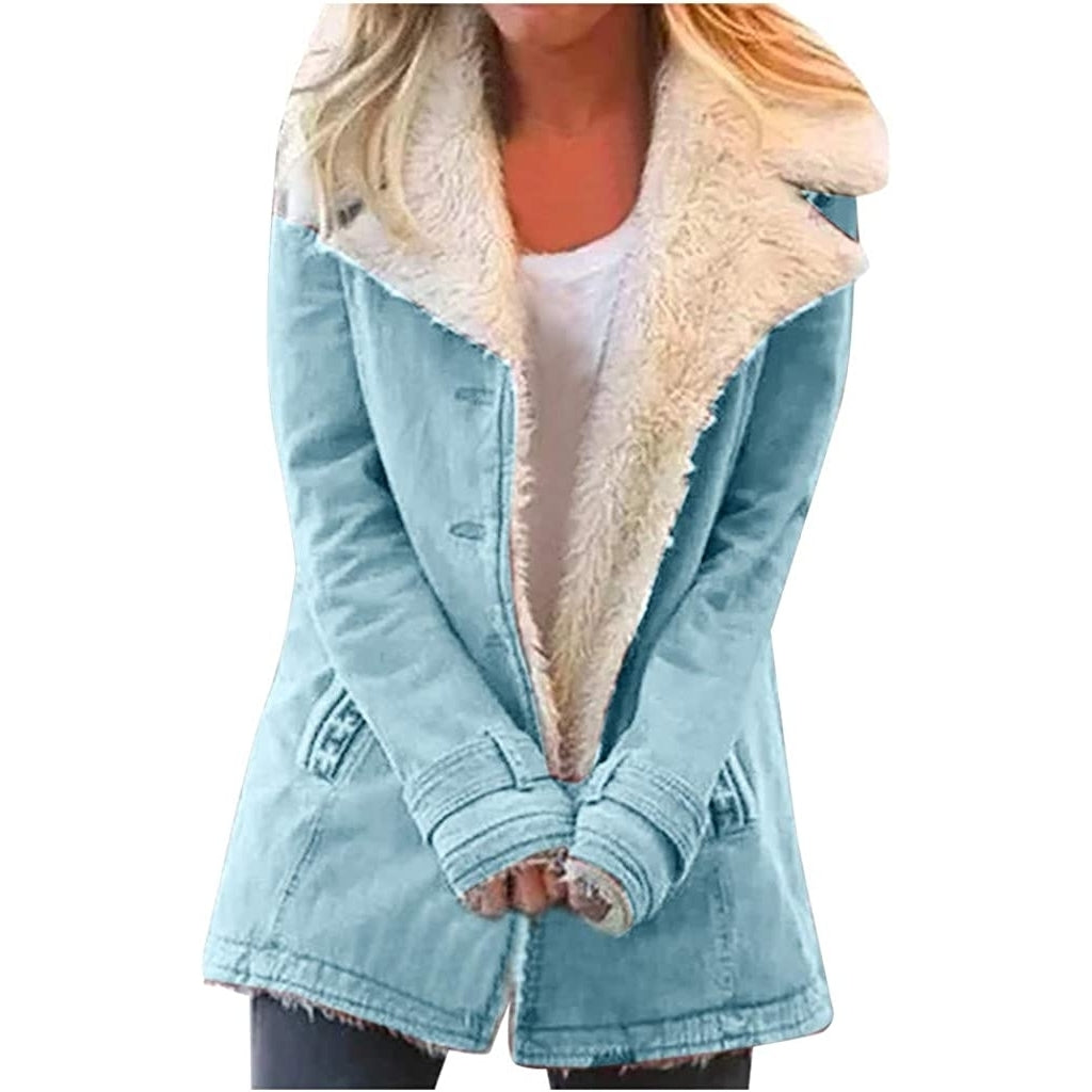 2022 Winter Warm Coats for Women Thicken Fuzzy Fleece Jacket Composite Plush Button Lapel Hooded Flannel Sherpa Cardigan Image 7