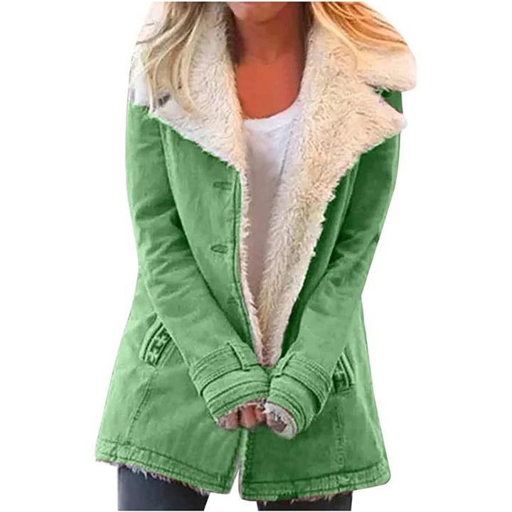 2022 Winter Warm Coats for Women Thicken Fuzzy Fleece Jacket Composite Plush Button Lapel Hooded Flannel Sherpa Cardigan Image 8