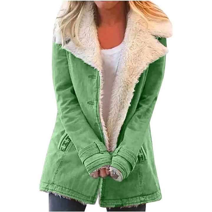 2022 Winter Warm Coats for Women Thicken Fuzzy Fleece Jacket Composite Plush Button Lapel Hooded Flannel Sherpa Cardigan Image 1