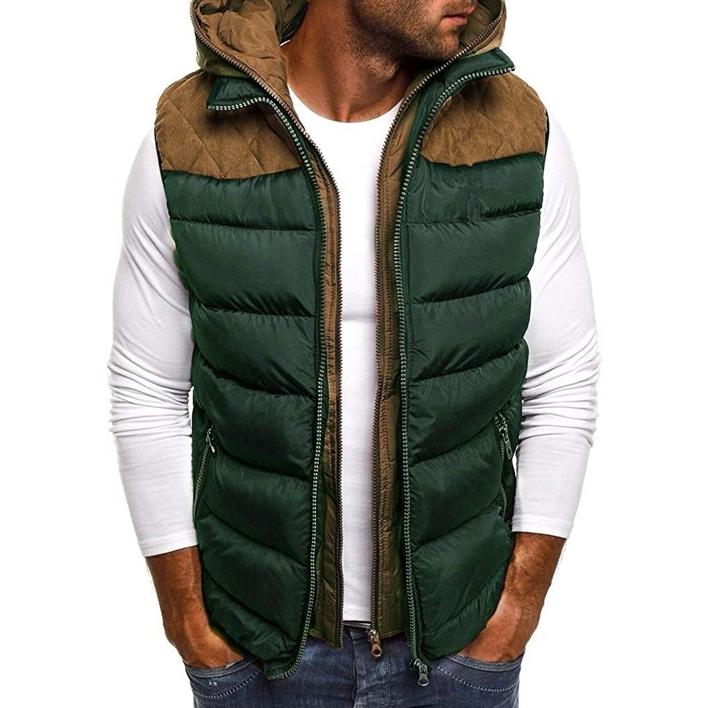 Quilted Vest For Men,Warm Zip Up Puffer Vest Solid Comfy Sleeveless Outerwear Cozy Hooded Waistcoat Image 8