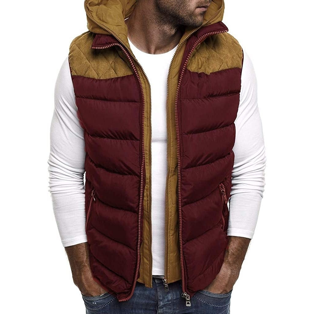 Quilted Vest For Men,Warm Zip Up Puffer Vest Solid Comfy Sleeveless Outerwear Cozy Hooded Waistcoat Image 9