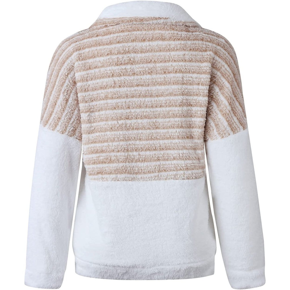 Womens Long Sleeve Zip Sweatshirt Warm Fuzzy Hoodies Cozy Loose 1/4 Zipper Fleece Pullover Outwear Coat with Pockets Image 2
