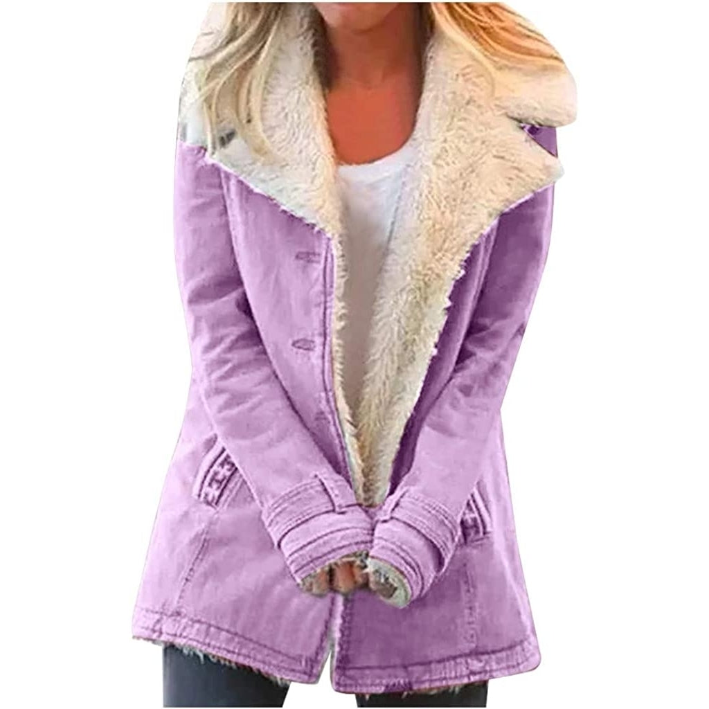 2022 Winter Warm Coats for Women Thicken Fuzzy Fleece Jacket Composite Plush Button Lapel Hooded Flannel Sherpa Cardigan Image 11