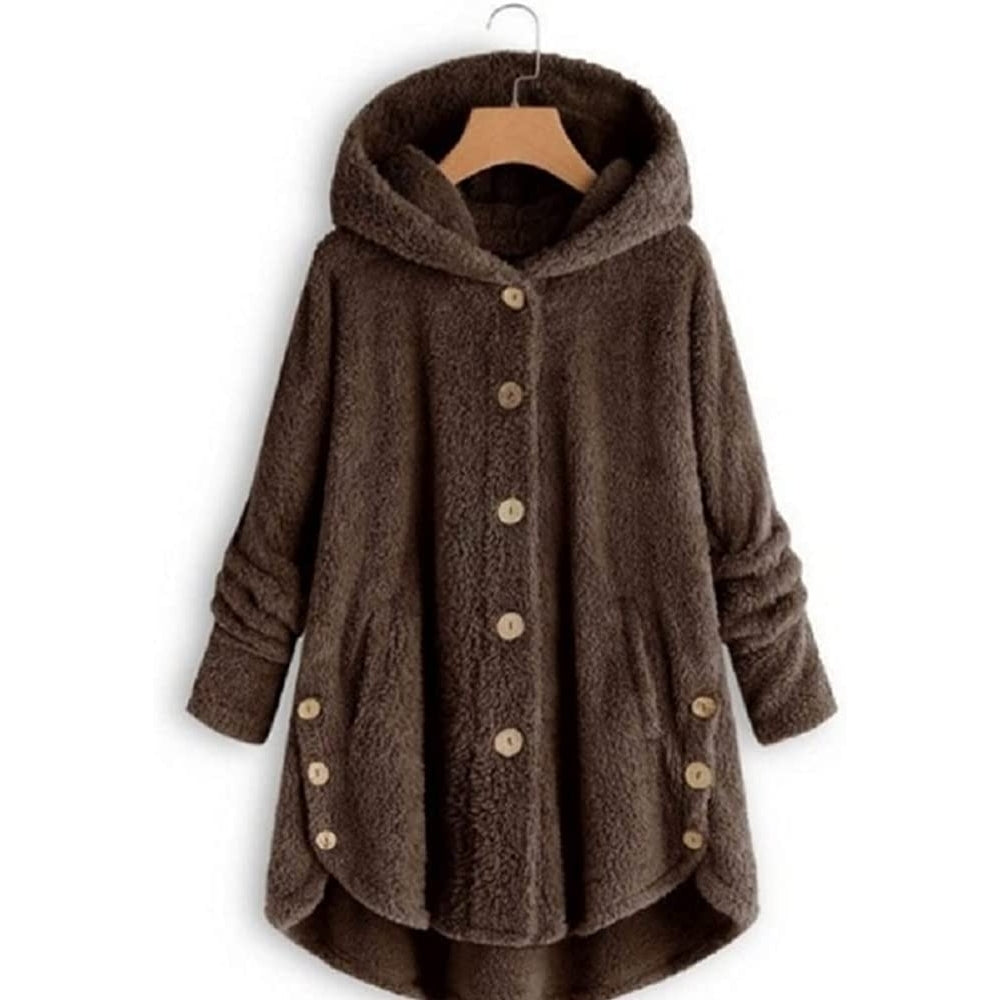 Womens Coat Hooded Solid Color Loose Sweater Winter Fashion Casual Plush Top Image 2