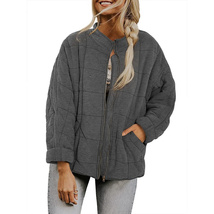 Womens Causal Lightweight Quilted Jackets Long Sleeve Oversized Warm Winter Zip Up Coat with Pockets Image 6