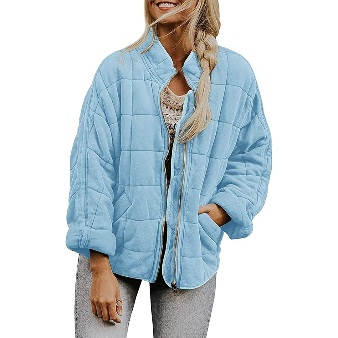 Womens Causal Lightweight Quilted Jackets Long Sleeve Oversized Warm Winter Zip Up Coat with Pockets Image 10