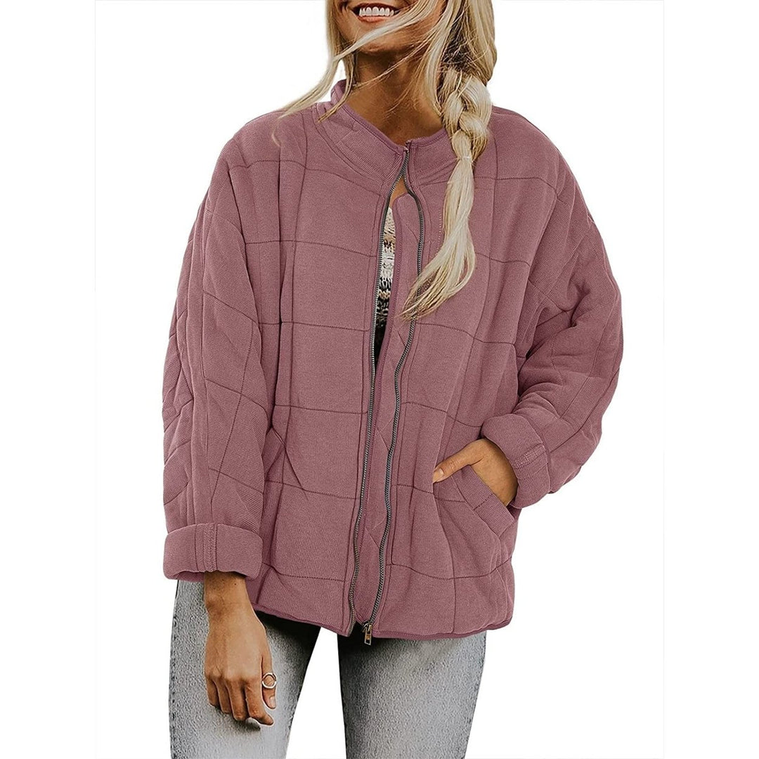Womens Causal Lightweight Quilted Jackets Long Sleeve Oversized Warm Winter Zip Up Coat with Pockets Image 1