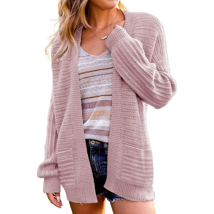 Womens Casual Long Sleeve Cable Knit Open Front Loose Chunky Sweater Cardigan Coat Outerwear with Pockets Image 6