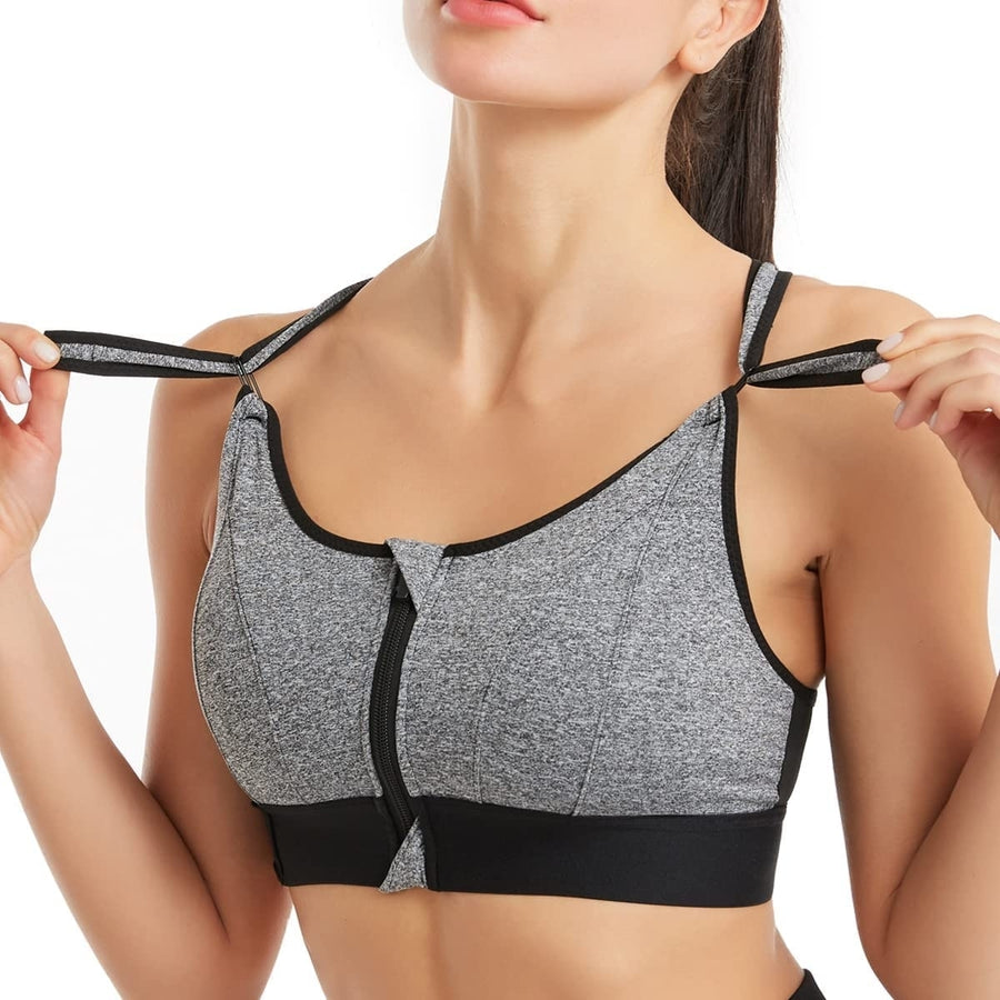 High Impact Sports Bra for WomenZipper Front Running Yoga Bra with Adjustable Straps Image 1