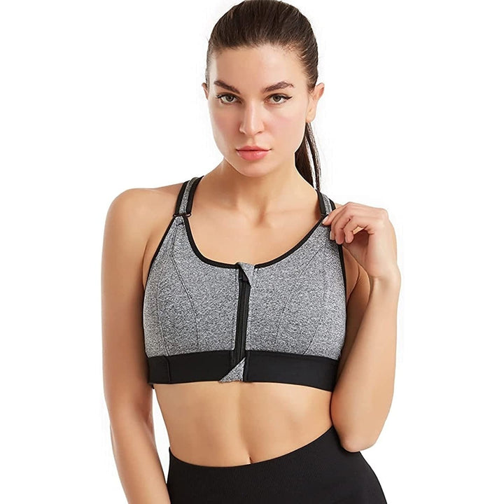 High Impact Sports Bra for Women Zipper Front Running Yoga Bra with Adjustable Straps Image 2