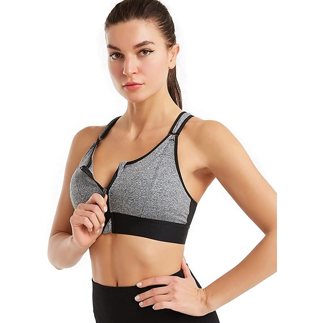 High Impact Sports Bra for WomenZipper Front Running Yoga Bra with Adjustable Straps Image 4
