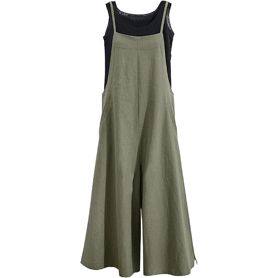 Women Casual Long Bid Pants Wide Leg Jumpsuits Baggy Bids Cotton Linen Rompers Overalls Harem Pants Image 1