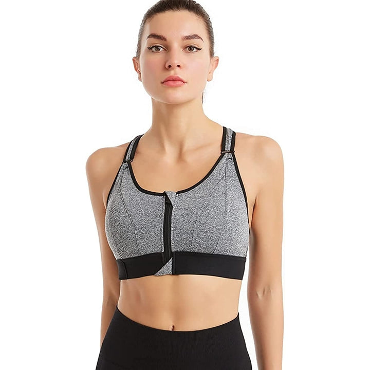 High Impact Sports Bra for WomenZipper Front Running Yoga Bra with Adjustable Straps Image 8