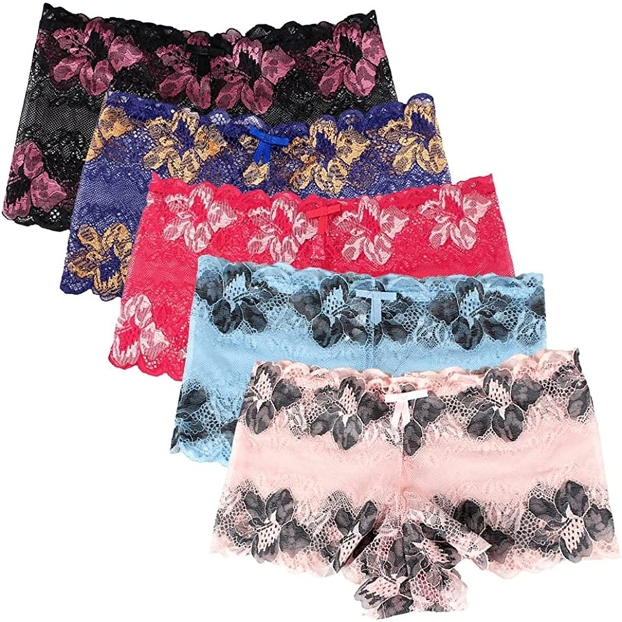 Boyshort Brief Sexy Underwear for Women Ladies Seamless Womens Lace Panties 5 Pack Image 1