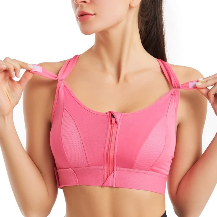 High Impact Sports Bra for WomenZipper Front Running Yoga Bra with Adjustable Straps Image 1