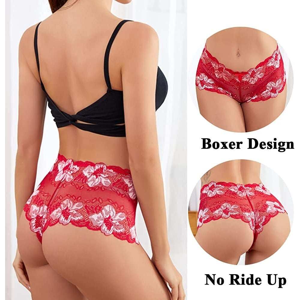 Boyshort Brief Sexy Underwear for Women Ladies Seamless Womens Lace Panties 5 Pack Image 2