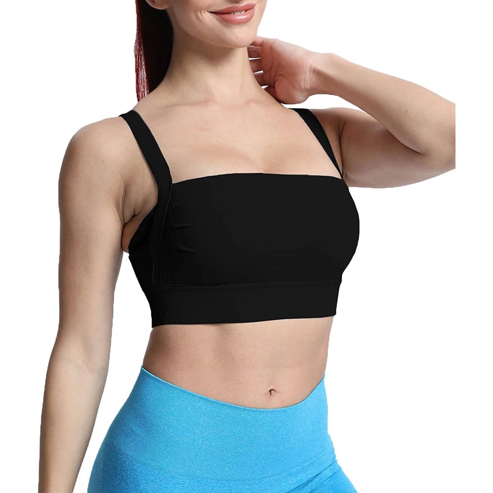 Womens Workout High Impact Sports Bras Fitness Square Neck Balcony Open Back Bra Yoga Running Image 2