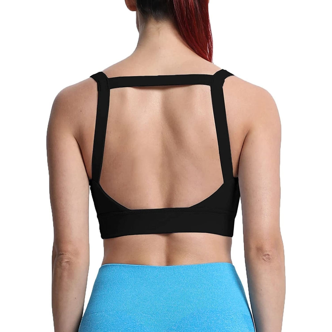 Womens Workout High Impact Sports Bras Fitness Square Neck Balcony Open Back Bra Yoga Running Image 4