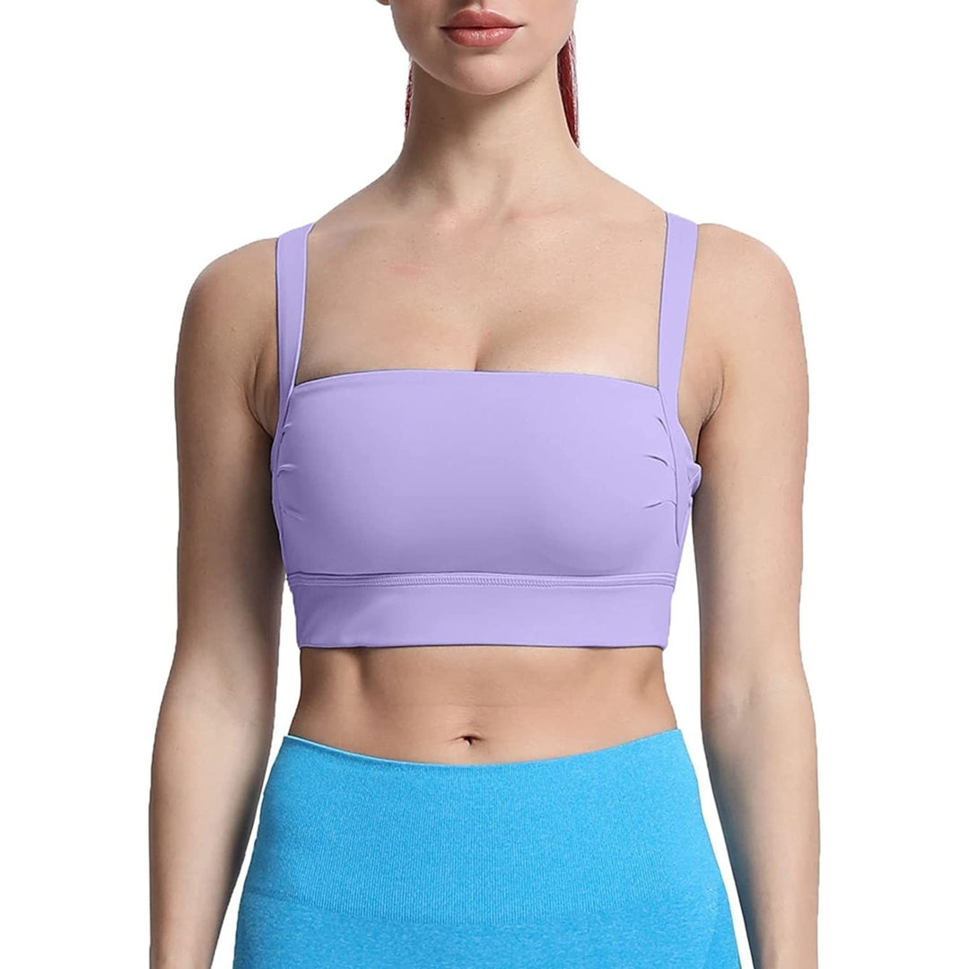 Womens Workout High Impact Sports Bras Fitness Square Neck Balcony Open Back Bra Yoga Running Image 7
