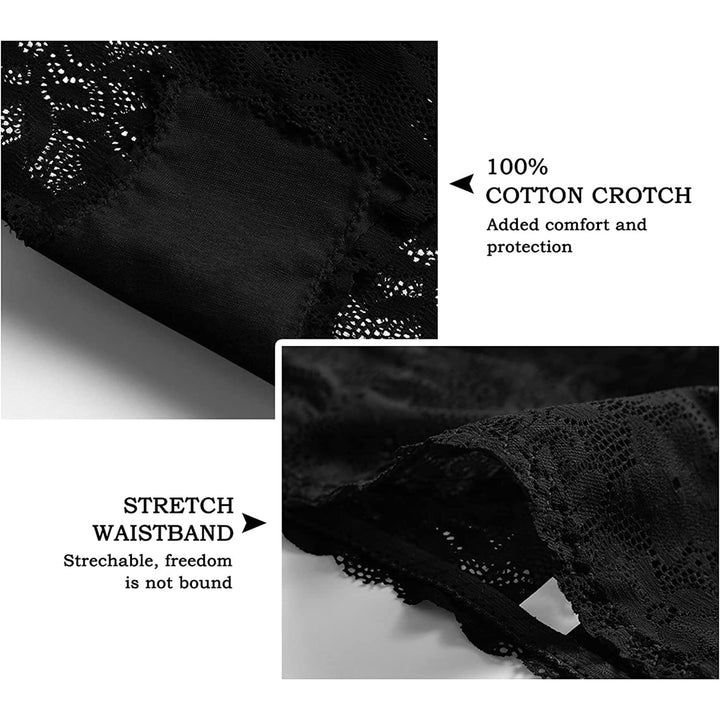 Women 5 Pack Lace Panties High Waist Brief Floral Sheer Underwear Image 11