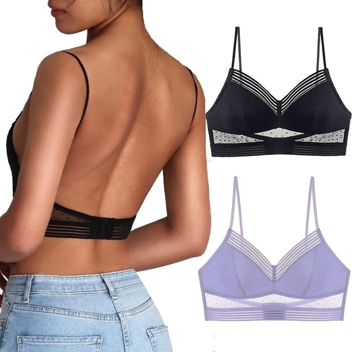 Starry Bra - Low Back Wireless Lifting Lace Bra Sexy Big Open Back Beautiful Back U Shaped Bra Summer Ultra Thin Bud Bra Image 1