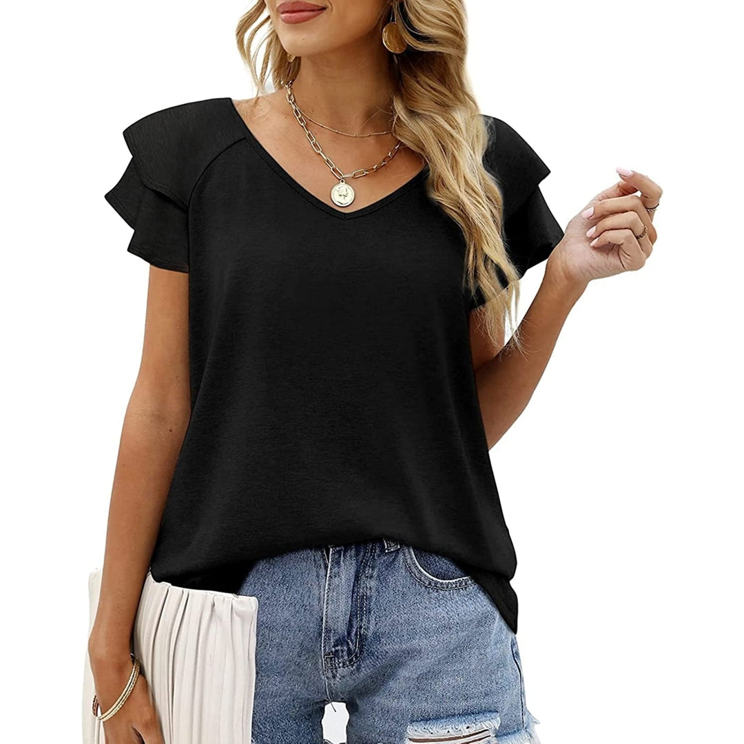 Fashion Top T Shirt Summer Women Casual V-Neck Black White Tshirt 2022 Elegant Office Female Tops T Shirt Tee Shirt Image 1