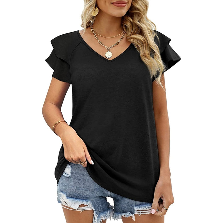 Fashion Top T Shirt Summer Women Casual V-Neck Black White Tshirt 2022 Elegant Office Female Tops T Shirt Tee Shirt Image 2