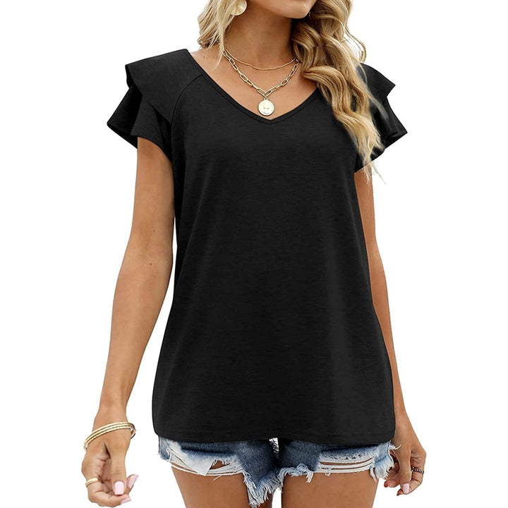 Fashion Top T Shirt Summer Women Casual V-Neck Black White Tshirt 2022 Elegant Office Female Tops T Shirt Tee Shirt Image 3