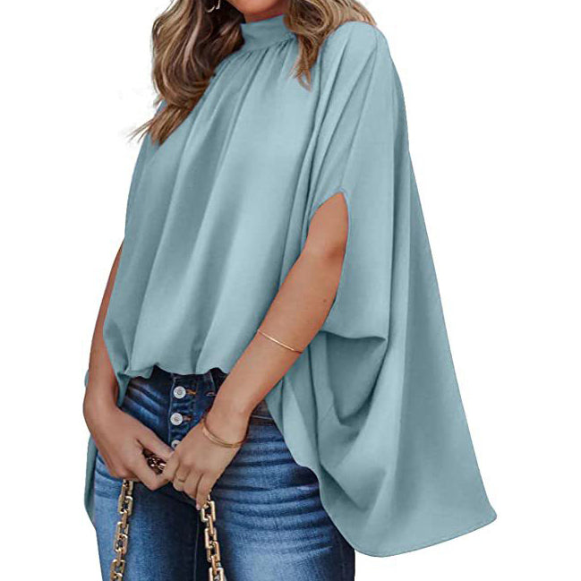 Irregular Long Bat Sleeve Short Sleeve Chiffon Shirt Image 1