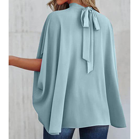 Irregular Long Bat Sleeve Short Sleeve Chiffon Shirt Image 2