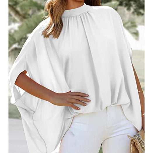 Irregular Long Bat Sleeve Short Sleeve Chiffon Shirt Image 3