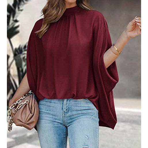 Irregular Long Bat Sleeve Short Sleeve Chiffon Shirt Image 4