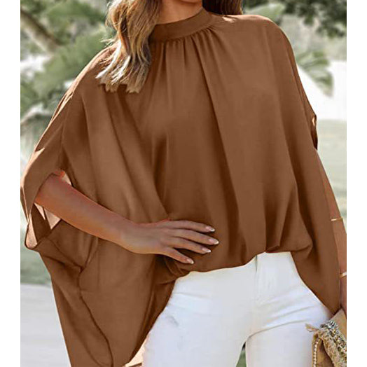 Irregular Long Bat Sleeve Short Sleeve Chiffon Shirt Image 4