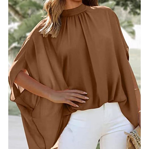 Irregular Long Bat Sleeve Short Sleeve Chiffon Shirt Image 1