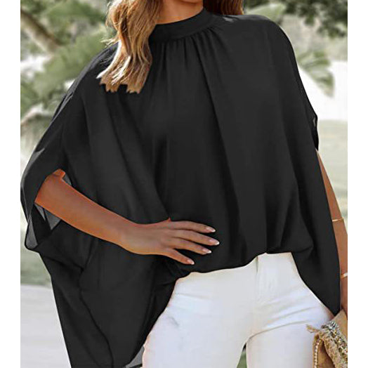 Irregular Long Bat Sleeve Short Sleeve Chiffon Shirt Image 6