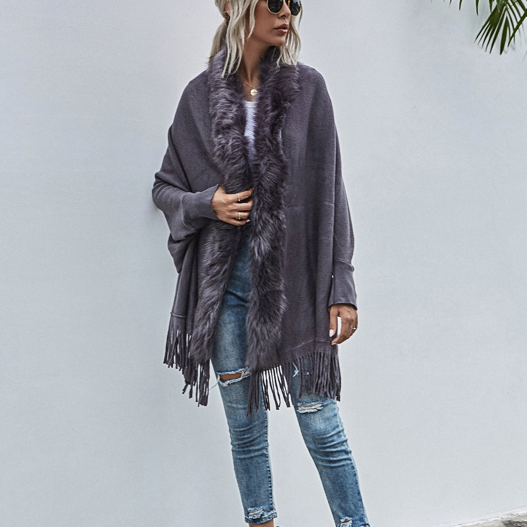 Wool Collar Shawl Cardigan Sweater Coat Image 1