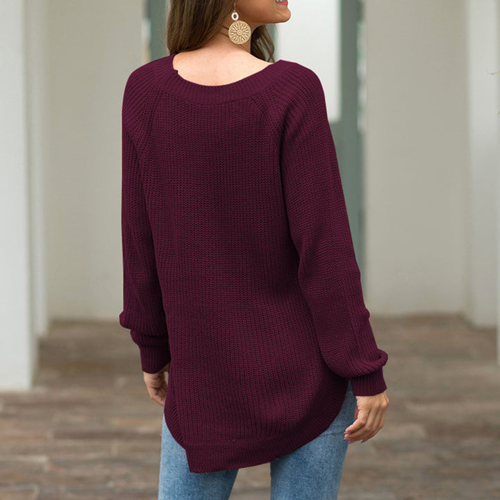 Split Hem Round Neck Long-sleeved Pullover Sweater Image 7