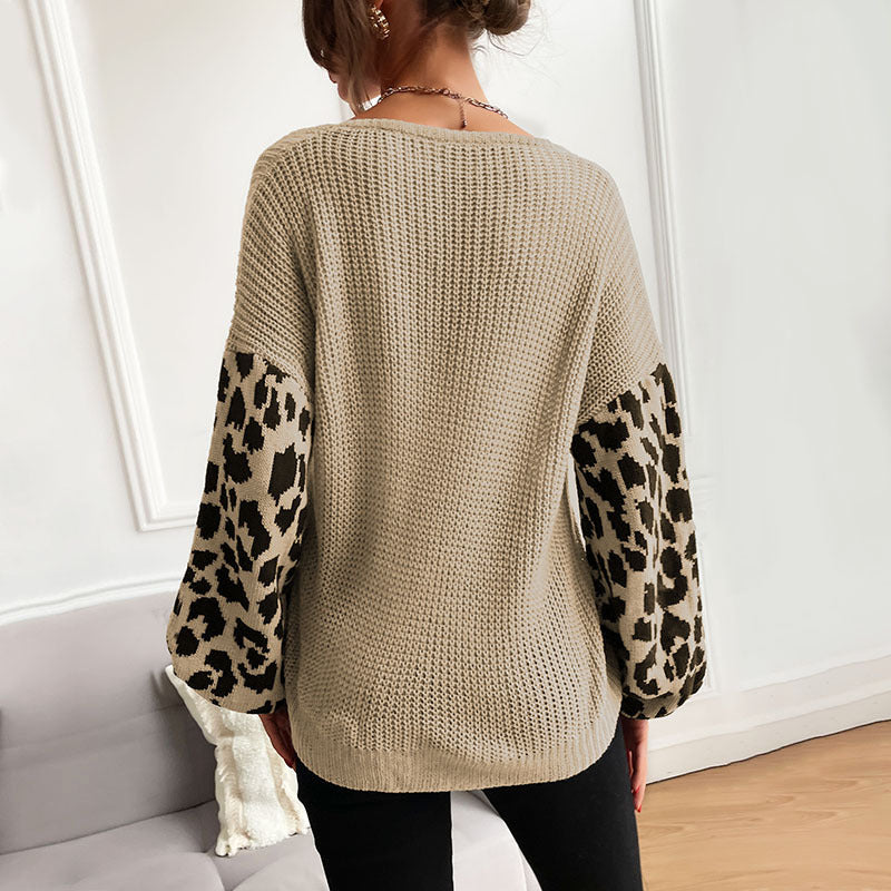 Thin Round Neck Knitted Pullover Leopard Sweater For Women Image 4