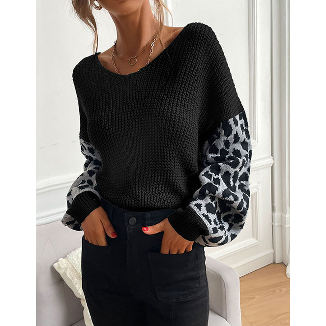 Thin Round Neck Knitted Pullover Leopard Sweater For Women Image 6