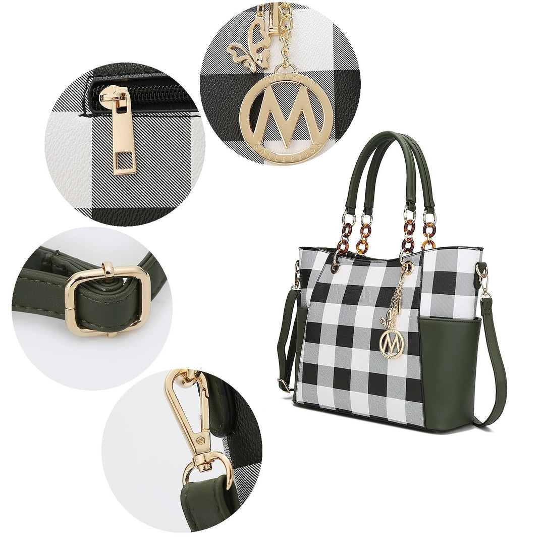 Bonita Checkered Tote 2 Pcs Womes Large Handbag with Wallet and Decorative M keychain by Mia k. Image 12