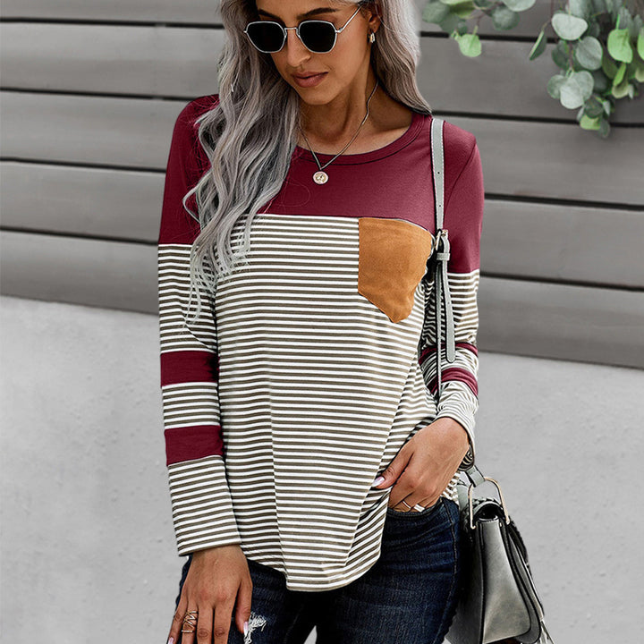 Stripe Panel Contrast Long-sleeved Slim T-shirt Image 4